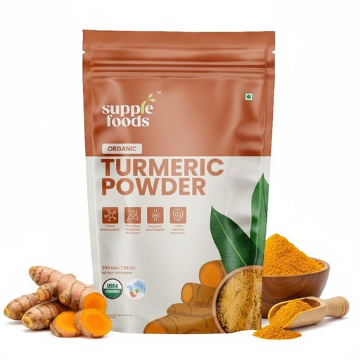 [BRSRECQODEFRSE3G] Organic Turmeric Powder 200 g / 7.05 oz – Pure Organic Turmeric Root Powder | USDA Certified | Curcuma, Supports Joint Health & Metabolic Wellness | Natural Supplement for Immunity.