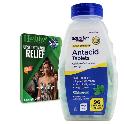 [BRSRGFAOB4CWGYD3] Equate Extra Strength Antacid Tablets - Calcium Carbonate 750mg - 92 Chewable Tablets Wintergreen and Vital Volumes Tips Card Bundle