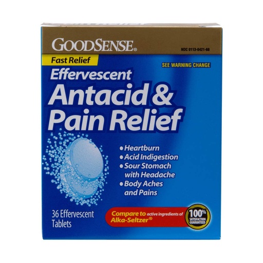 [BRSWI2QQOYIG23L4] Goodsense Effervescent Antacid and Pain Relief, Blue, 36 Count