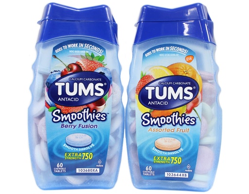 [BRSWK2TYA4CWEHI7] Tums Smoothies Berry Fusion and Assorted Fruit 60 Count Each