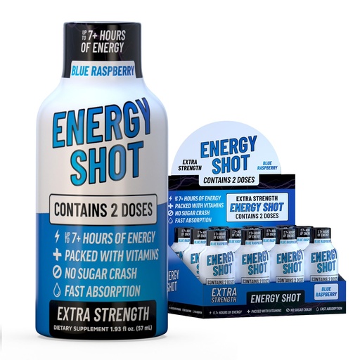 [BRSRABQ6O4MAAC3F] Blue Raspberry Extra Strength Energy Shot 12 pk – 260mg Natural Caffeine B12 B6 – Energy & Focus Support – 2 Servings Sugar Free Zero Calorie Green Tea B-Vitamins Electrolytes Vegan – 1.93 fl oz
