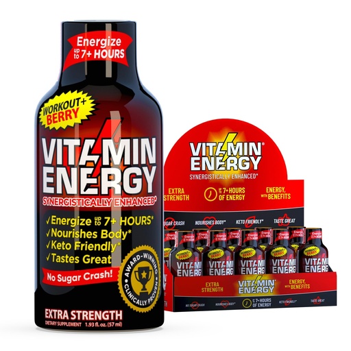 [BRSREZT4DINGK2A3] Vitamin Energy Workout+ Extra Strength Energy Shot Berry 10 Pack, 260mg Natural Caffeine, Pre-Workout, B-Vitamins, Minerals, Endurance & Performance, Zero Sugar, Gluten-Free, Vegan, 1.93 fl oz