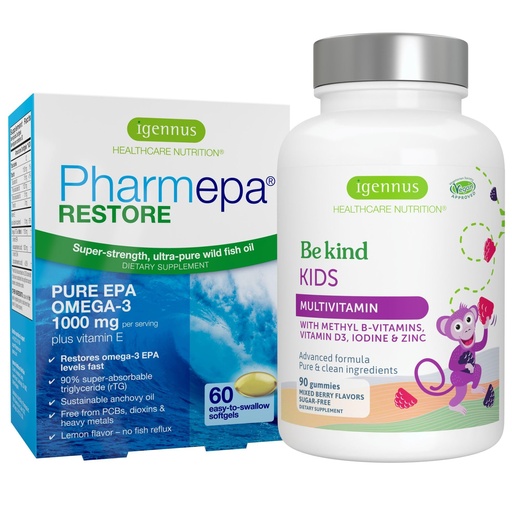 [BRSREYAHPN4AOFI3] Igennus Pharmepa Restore + Methylated Kids Multivitamin Gummy Attention & Focus Bundle for 6y+, 1000mg Pure EPA Fish Oil + 90 Sugar Free Berry Gummies