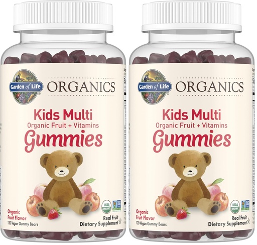[BRSRGGQKA4OQIDTX] Garden of Life Organics Kids Gummy Vitamins - Fruit - Certified Organic, Non-GMO & Vegan Complete Children's Multi - B12, C & D3 - Gluten, Soy & Dairy Free, 120 Real Fruit Chew Gummies,(Pack of 2)