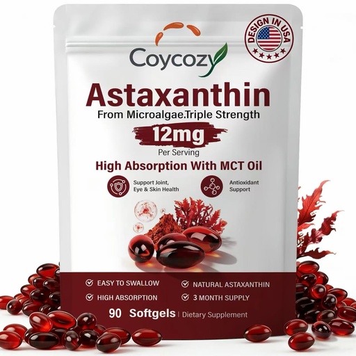 [BRSRGAAOCBYBSH34] Astaxanthin 12mg Natural 90 Softgels Astaxanthin Supplement Antioxidant Support Eye Skin Health | Internal Circulation,3 Month Supply| Non-GMO,Gluten-Free,No Soy (90 Count (Pack of 1))
