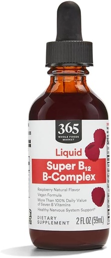 [BRSWGZQBOYJWCE3U] 365 da Whole Foods Market, Super B-12 B-Complex Supplemento liquido, Raspberry Natural Flavor, Vegan, 2 Fl Oz