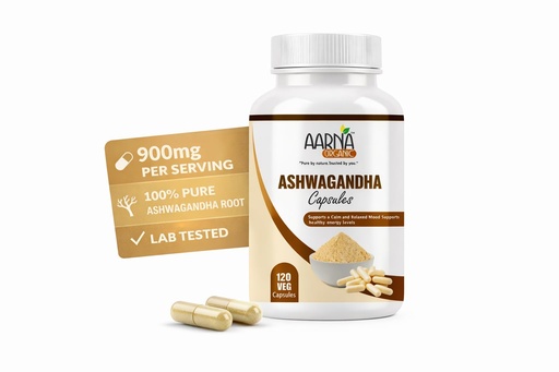 [BRSRGZT2OAGWCAD2] Ashwagandha 900 mg per Serving – 120 Vegan Capsules – Organic Withania Root Extract – Natural Stress Relief & Mood Support Supplement
