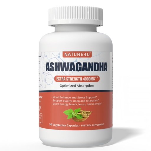 [BRSRAC33CNYWMAIU] Ashwagandha 4000mg Extra Strength, Optimized Absorption with Black Pepper and Ginger Root, Natural Adaptogen Mood & Stress Support, Sleep & Energy Support, 90 Vegan Capsules