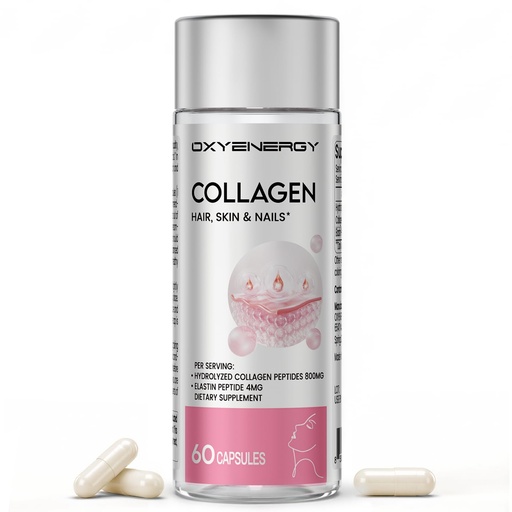 [BRSRAFAKAR5GK3LD] OxyEnergy Collagen Peptides Capsules for Women, Hydrolyzed Collagen Supplements with Elastin Peptides, 60 Collagen Pills to Promotes Hair, Nail, Skin, Capsulas