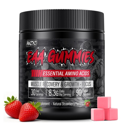 [BRSREZAHOACWAAL5] EAA Gummies - 2:1:1 BCAA Formula (8300mg) - Essential Amino Acids for Muscle Recovery & Endurance - Non-GMO, Gluten Free, Sugar Free, Vegetarian, Strawberry Flavor - 90 Count