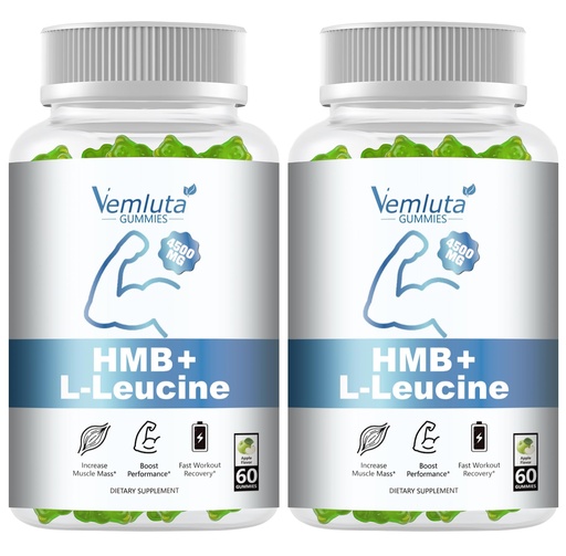 [BRSRACYQAB4BG23X] 2 Packs HMB and Leucine Supplements Gummies for Men, Women - 4500MG, HMB ＆ Leucine for Muscle Recovery & Growth Support, Non-GMO, Gluten-Free, Adults & Elder, Apple Flavor, 120 Counts