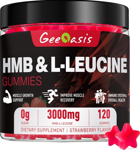 [BRSRACARBMPG2FDZ] HMB and L-Leucine Gummies, Chewable HMB Amino Acid and Leucine Supplement for Men & Women, Muscle Health & Growth, Immune Support & Overall Health, Vegan Strawberry Flavor, 120 Count