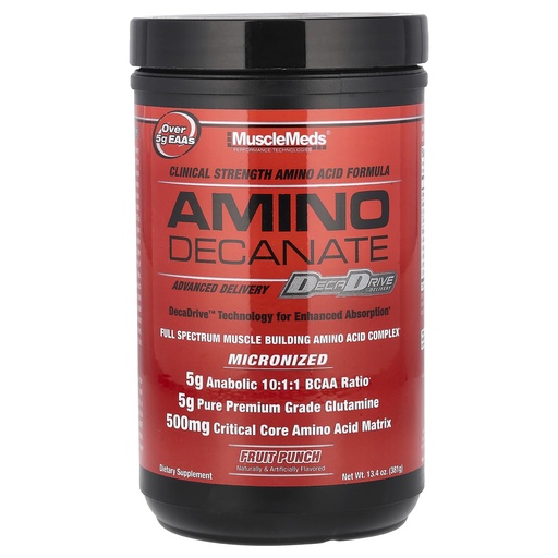 [BRSWGGIRCN7ROHQY] MuscleMeds Amino DECANATE, Intra, Post Workout Drink, Full Spectrum Amino Acid Complex, Leucine, Muscle Recovery, Fruit Punch, 30 Servings