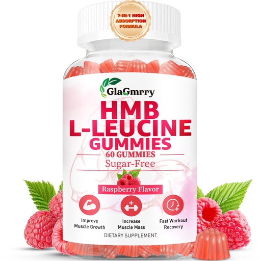 [BRSRE2YFO4HWECA4] HMB and Leucine Gummies, HMB & Leucine Amino Acid for Muscle Growth, Muscle Relief, HMB Supplements for Men & Women, Vegan, Non-GMO, Raspberry Flavor, 60 Count