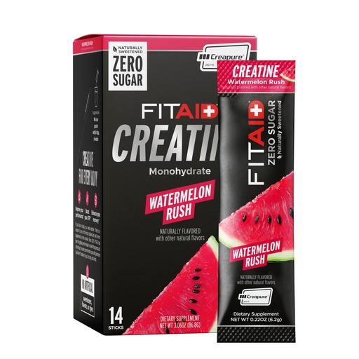 [BRSREBI6C4NR4HLG] FITAID Creatine Monohydrate Powder, Watermelon Rush Flavor, 14 Single-Serve Packs, Pure Creatine for Women & Men, Pre Workout Supplement for ATP, Easy-Mix, Zero Sugar, Creatina Monohidratada