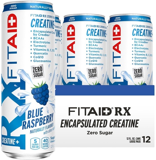 [BRSRAYYECAMWKDY6] Lifeaid Fitaid Rx + Creatine Drink, Blue Raspberry, Zero Sugar, Vegan, Kosher, Keto Friendly, Gluten Free, 12 Fluid Ounce (Pack of 12) - Packaging May Vary