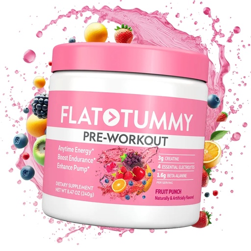[BRSRAAL7BFYWOCL5] Flat Tummy Pre Workout Powder for Women – Energy, Endurance, and Muscle Support with 3g Creatine, 1.6g Beta-Alanine, Electrolytes – Fruit Punch Flavor – 30 Servings