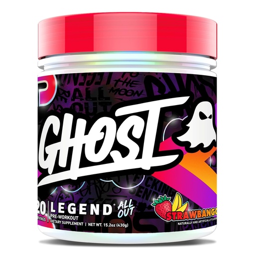 [BRSREGA7DF6B4ELU] GHOST Legend All Out Pre-Workout Powder, Strawbango - 20 Servings - Preworkout Drink Mix Supplement for Men & Women - Energy & Pumps - Caffeine, Beta Alanine, Betaine, NO3-T- Sugar Free