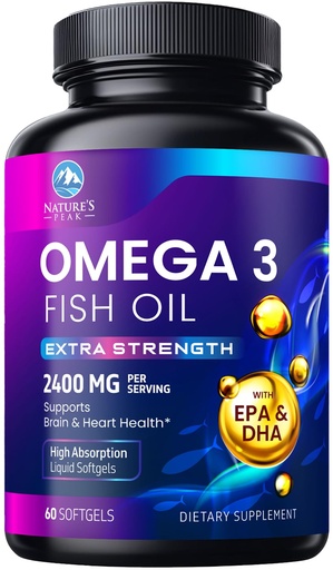 [BRSROAADC4HAMYDK] Omega 3 Fish Oil Supplements - 2400mg Fish Oil Per Serving - Triple Strength Omega-3 with Fatty Acids EPA & DHA - Natural Heart, Brain & Immune Support - Wild Caught, Bottled in USA - 60 Softgels