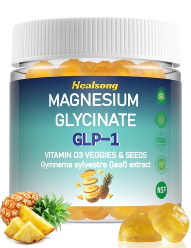 [BRSRECAKPIFQ4ALH] GLP-1 Magnesium Glycinate Gummies Supplements with Magnesium Malate & Taurate | Vitamin D3 Spinach | Kale | Broccoli | 90 Count with Gymnema Sylvestre, Green Tea Phytosome (Pineapple)