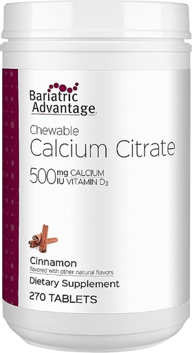 [BRSWIEAZBZYQECTM] Bariatric Advantage Calcium Citrate Chewable 500 mg - for Bariatric Surgery Patients - High-Potency, Easy-Digest Tablets - Calcium Citrate - Bone Strength Supplements* - 270 Count - Cinnamon