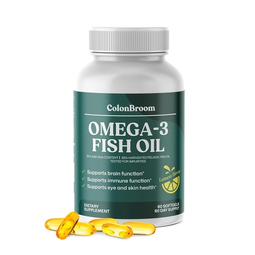 [BRSREEAFDENRUAA2] ColonBroom Omega 3 Fish Oil 2640 mg Softgels | Lemon Flavor | Daily Fish Oil Omega-3 Supplement for Women & Men with EPA & DHA | Gluten-Free, Non-GMO, Natural (60 Softgels, 2 Month Supply)