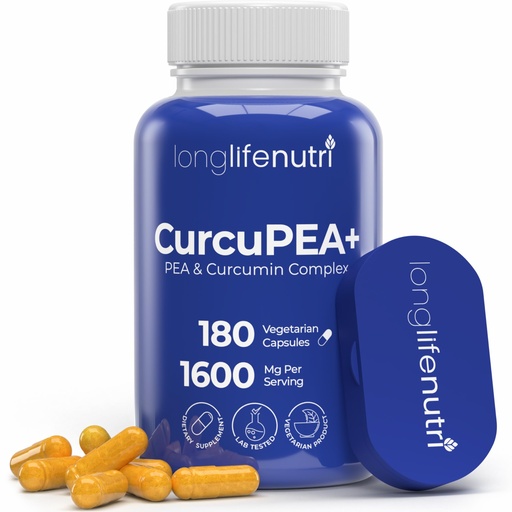 [BRSRACY7BUIA4FLX] CurcuPEA+ (Palmitoylethanolamide + Turmeric Complex 600mg/1000mg) – Derived from Curcumin Longa, 180 Vegetarian Capsules, Natural Antioxidant, 3-Month Supply, GMP Certified, Vegan, Made in USA