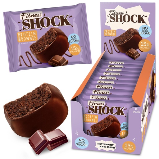 [BRSROEILOICRU3A4] Fitness SHOCK Chocolate Protein Brownie - No Added Sugar, 7.5g Protein, Low Carb Guilt-Free Dessert - 0g Added Sugar, 10g Net Carbs, 5g Fiber, Non-GMO, Oat Bran - 10 x 50g