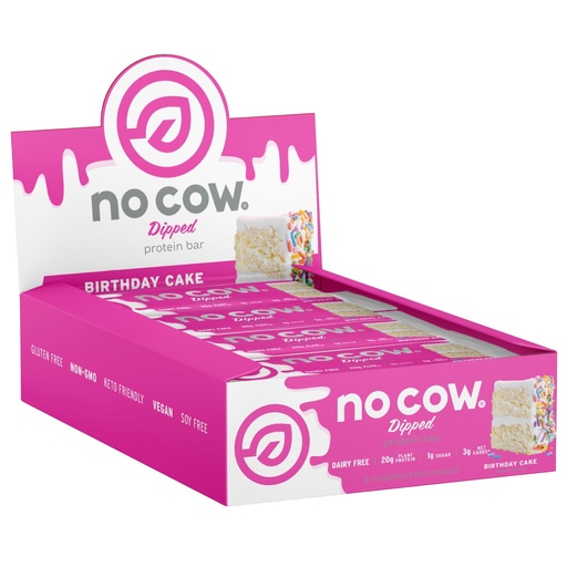 [BRSWYYYZOJ7RSCLG] No Cow Vegan Protein Bars, Upgraded Birthday Cake | 20g Plant Based Protein, Gluten Free, Dairy Free, Soy Free, Keto Friendly, Low Sugar, High Fiber Snack Bars | Pack of 12