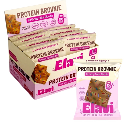 [BRSREBQLDINWMFIV] Elavi Birthday Cake Blondie Protein Brownie, 10g Protein, 10g Fiber, Non-Dairy, Vegan & Gluten Free, Delicious Guilt-Free Snack | No Artificial Flavors, No Added Sugar, No Sugar Alcohols, Dye Free Sprinkles, Kid Friendly (8 pack)