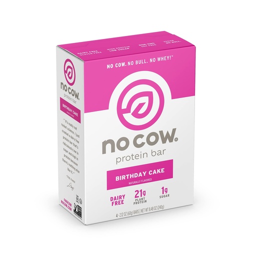 [BRSW2CQLCUMR63Q4] No Cow High Protein Bars, Birthday Cake, 21g Plant Based Vegan Protein, Keto Friendly, Low Sugar, Low Carb, Low Calorie, Gluten Free, Naturally Sweetened, Dairy Free, Non GMO, Kosher, 4 Pack
