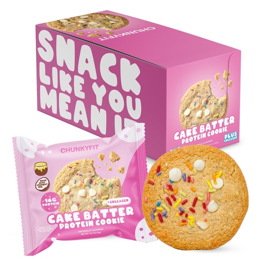[BRSRGAQPB56AY33O] CHUNKYFIT Cake Batter Protein Cookie - Made with Coconut Oil, Collagen, 16g Protein, a Touch of Honey, Soft Baked Balanced Snack, Good for Post Workout Recovery - 1.87 OZ - 10 Pack