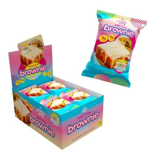 [BRSRABL5BN7RMCLL] Prime Bites High Protein Brownie (12 Per Box, Birthday Cake Blondie) - 19g of Protein, 5g of Collagen, Gluten Free, Low Sugar Treat, Delicious Protein Snack