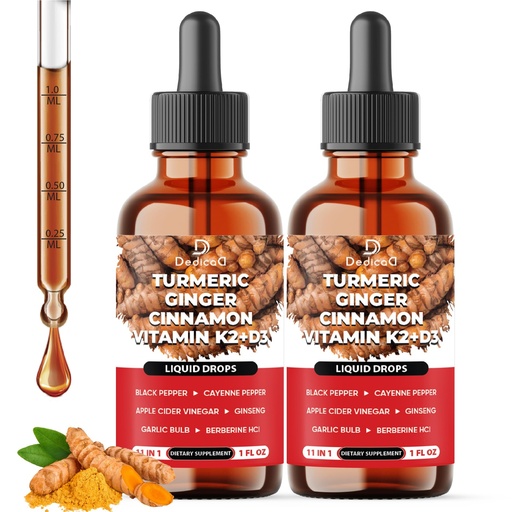 [BRSRE2Y6BUBQ4FDL] 11in1 Turmeric Supplement for Health Heart & Wellness Support – with Ginger, Garlic, Ceylon Cinnamon, Berberine, Ginseng, Apple Cider Vinegar – 30ml Liquid Drops – 60 Servings