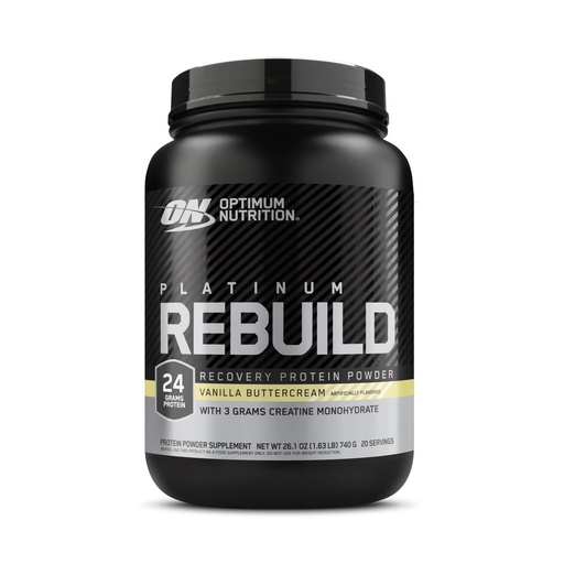 [BRSRAFAECB5QE2DU] Optimum Nutrition Platinum Rebuild, Premium Platinum Blend Protein Powder with Creatine, Vanilla Buttercream, 20 Servings