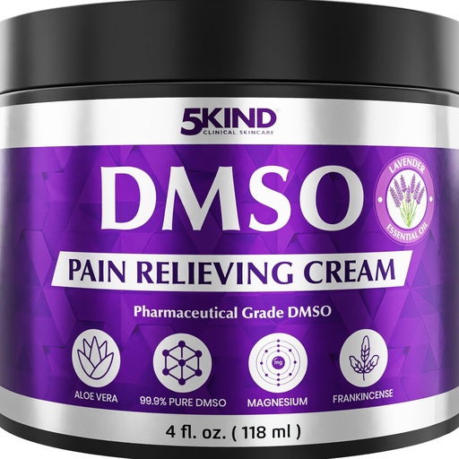 [BRSRGBDYPMMROALD] 5Kind DMSO Cream for Pain Relief with Frankincense & Lavender 4 fl oz - 99.9% Pure DMSO Pharmaceutical Grade Cream - Aloe Vera, Magnesium & Arnica - Topical Muscle and Joint Pain Relief - Made in USA