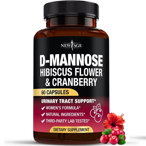 [BRSREHYTCUBWYDY7] NEW AGE D-Mannose with Cranberry & Hibiscus - High Strength for Urinary Tract Health - Supplement for Women - Bladder, Liver & Microflora Support - Made in USA - Vegan, 60 Capsules