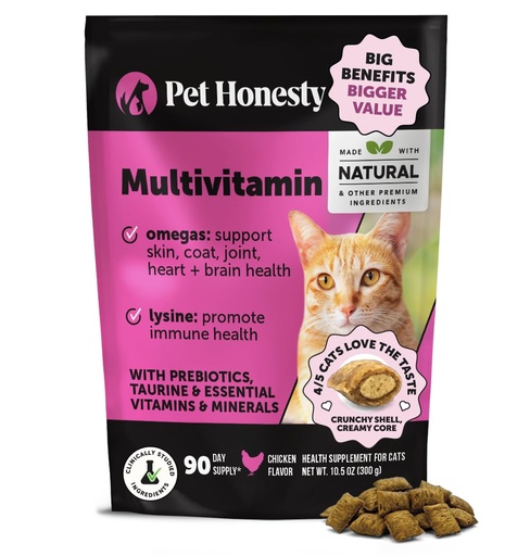 [BRSRAAIKB4OWE336] Cat Multivitamin Chews - Cat Treats for Health + Immune, Joint Support, Skin & Coat, and Digestion - Omega 3s, Lysine & Probiotics for Cats, Vitamins for Cats - Chicken (90-Day Supply)