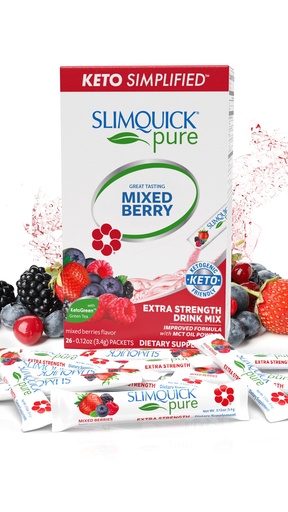 [BRSWIYITOEDQACY3] Slimquick Pure 3x Extra Strength Mixed Berry Drink Mix for Women to Help Achieve Weight Goals, Helps Metabolism, Keeps Full for Longer with Green Tea, Caffeine, Chaste Tree, Rhodiola Extract, 26 Count