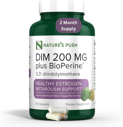 [BRSRABARBMDWODLB] DIM 200mg Estrogen Balance for Women & Men Diindolylmethane Black Pepper for Non-cystic Acne, Hormone Balance, Menopause & Antioxidant Support Vegan Gluten Soy Free Non-GMO USA 2 month supply 60 caps