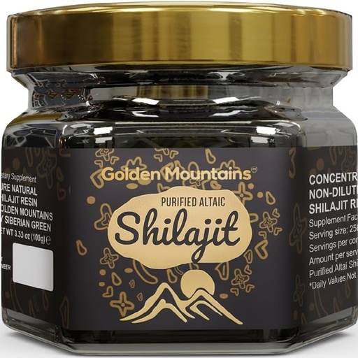 [BRSW2ED3CR6AG3TB] Pure Authentic Siberian Altai Golden Mountains Shilajit Resin 100g 3.53oz - Measuring Spoon – Quality & Safety Certificate in Each Box
