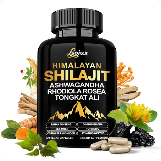 [BRSRAHQ7CF6RQYLU] Shilajit for Men & Women - 10-in-1 Pure Himalayan Shilajit Capsules with Organic Ashwagandha | Rhodiola Rosea | Tongkat Ali Supplements for Vitality Support, Energy & Endurance, Stress Less - 120