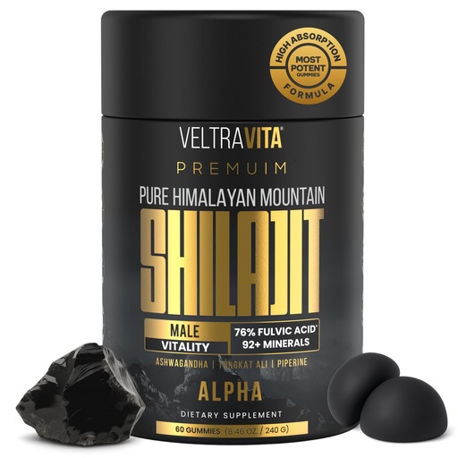 [BRSREZTQOV4GGA3G] Alpha Shilajit Gummies, Pure Himalayan Shilajit for Men, Tongkat Ali, Ashwagandha KSM 66, Advanced VeltrAbsorb™, 76%+ Fulvic Acid & 92+Trace Minerals, Vegan Sugar-Free