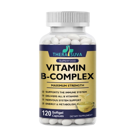 [BRSROHABPINAYC3L] TheraSuva Vitamin B-Complex + CoQ10 + Vitamin C - Max Strength Supplement for Energy, Metabolism Support, 2 Month Supply, 120 Softgels