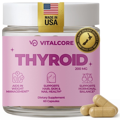 [BRSREEANO4HB63DA] Desiccated Thyroid Supplement 200mg | Made in USA | Grass-Fed, New Zealand Sourced Bovine Thyroid Support for Women, Energy & Metabolism Boost, Mood Balance & Sleep Relief – 60 Capsules
