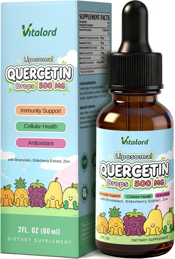[BRSRGGQ5AVYAI3I3] Liposomal Quercetin with Bromelain Liquid Drops, Quercetin 500mg with Zinc Supplement for Kids & Adults, Immunity & Antioxidant Support, with Elderberry Extract, Vitamin C & Vitamin D3, 2 Fl Oz