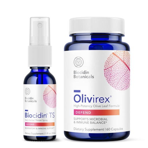 [BRSW2GDQCQNAG2TG] Bio-Botanical Research Biocidin Throat Spray + Olivirex Olive Leaf Extract Bundle for Immune Support (2 Products)