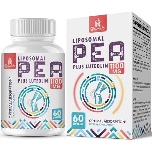 [BRSRMCABCUNQ42A3] Liposomal Palmitoylethanolamide 1000 mg + Luteolin 100 mg, Micronized Pea 99% Highly Purified - Enhanced Absorption and Bioavailability, 60 Softgels