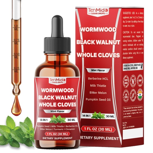 [BRSREGANAUCBA3DX] 14in1 Wormwood Tincture - Wormwood Black Walnut Clove Extract with Pumpkin Seed Oil, Milk Thistle, Berberine HCl, Bitter Melon, Turmeric Curcumin, Ceylon Cinnamon & More - 30 Days Supply - 1 FL Oz