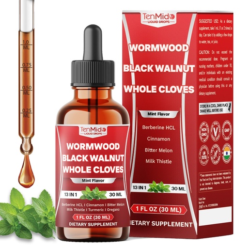 [BRSREGANCIHQG3AY] 13in1 Wormwood Tincture - Wormwood Black Walnut Clove Extract with Berberine HCl, Ceylon Cinnamon, Bitter Melon, Milk Thistle, Turmeric & More - 30 Days Supply - 1 FL Oz